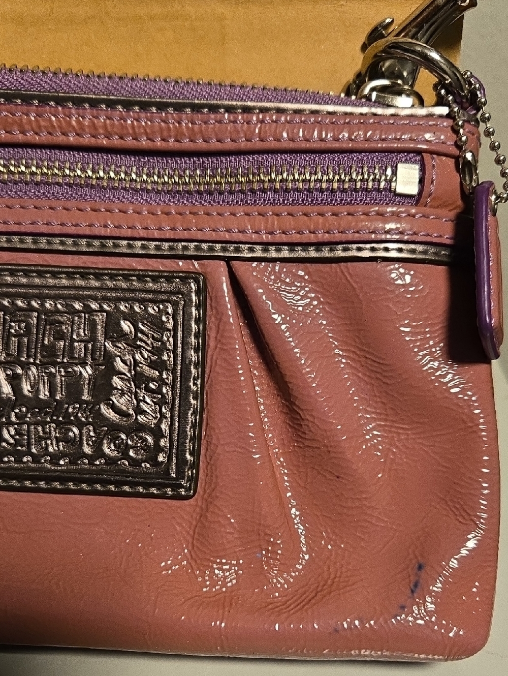 Coach Poppy Pink Wristlet with Purple Trim - Picture 10 of 12